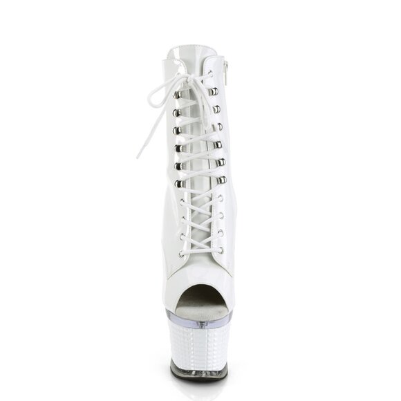 Pleaser Spectator-1021 White Patent 3 Inch Platform 7 Inch Heel Ankle Boot - Picture 2 of 5